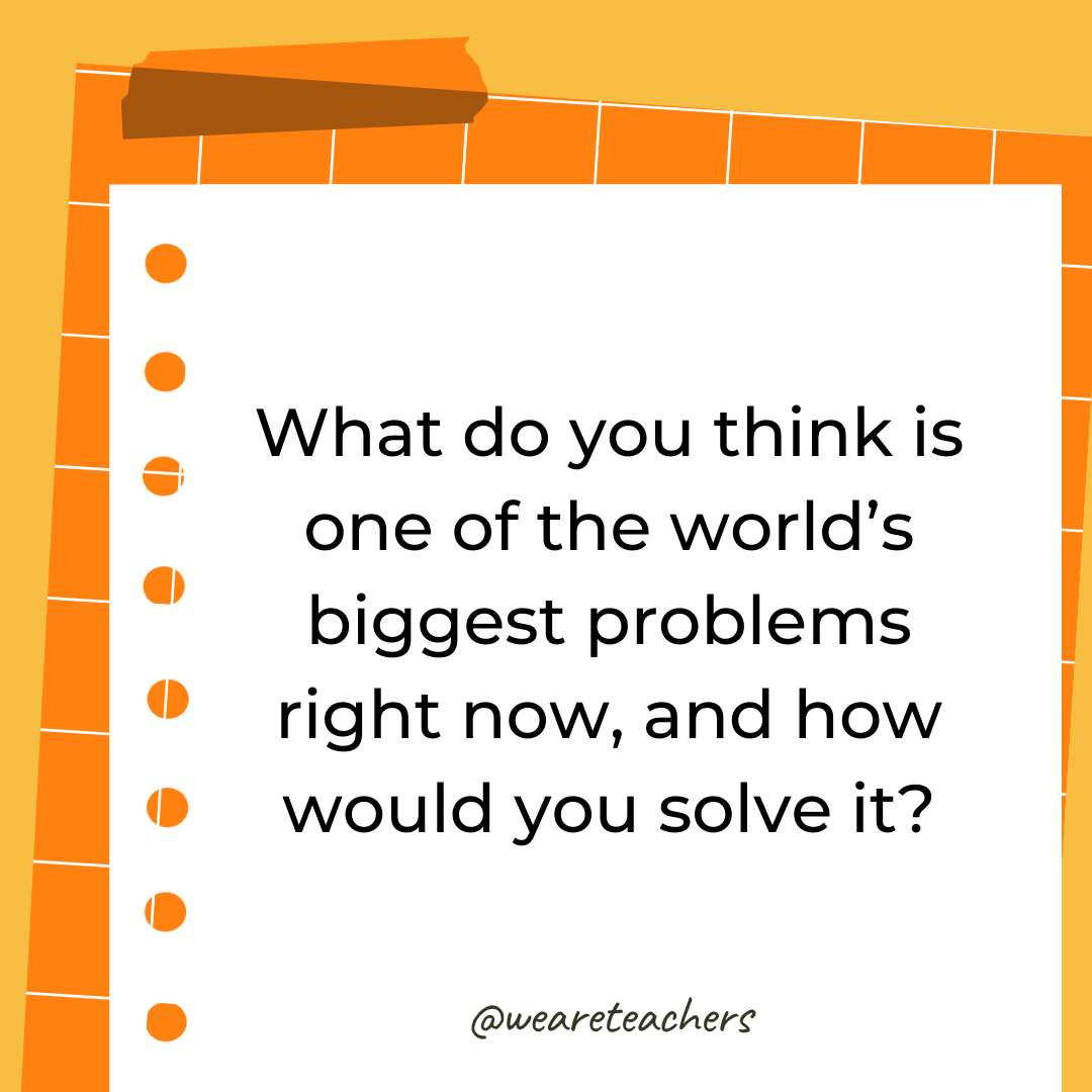 What do you think is one of the world’s biggest problems right now, and how would you solve it? What do you think is one of the world’s biggest problems right now, and how would you solve it?- 4th grade writing prompts