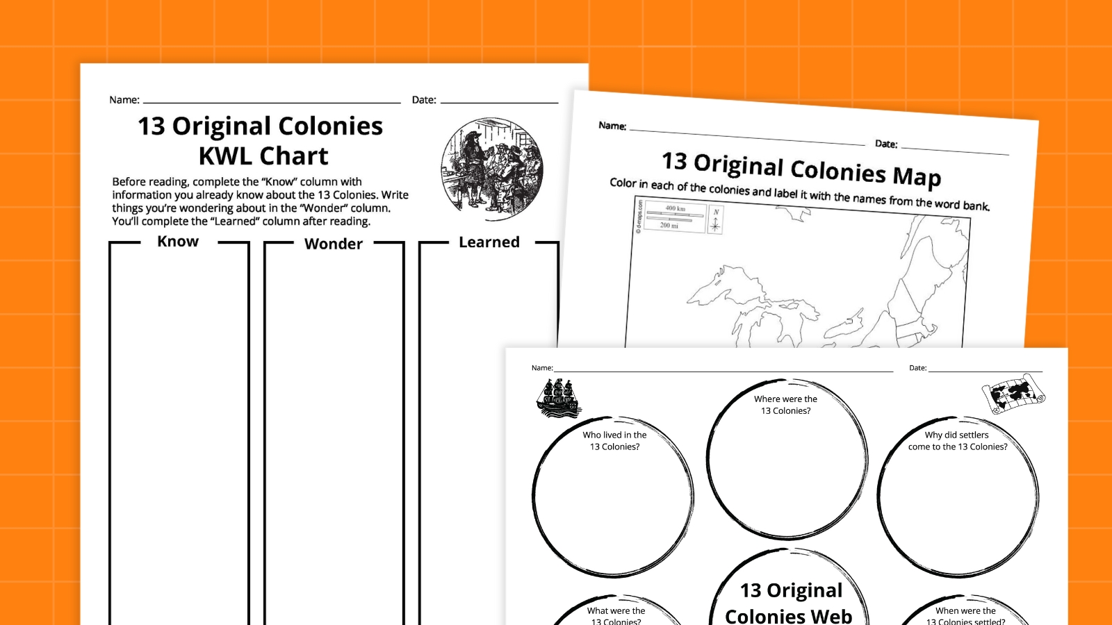 13 Original Colonies Map Bundle feature