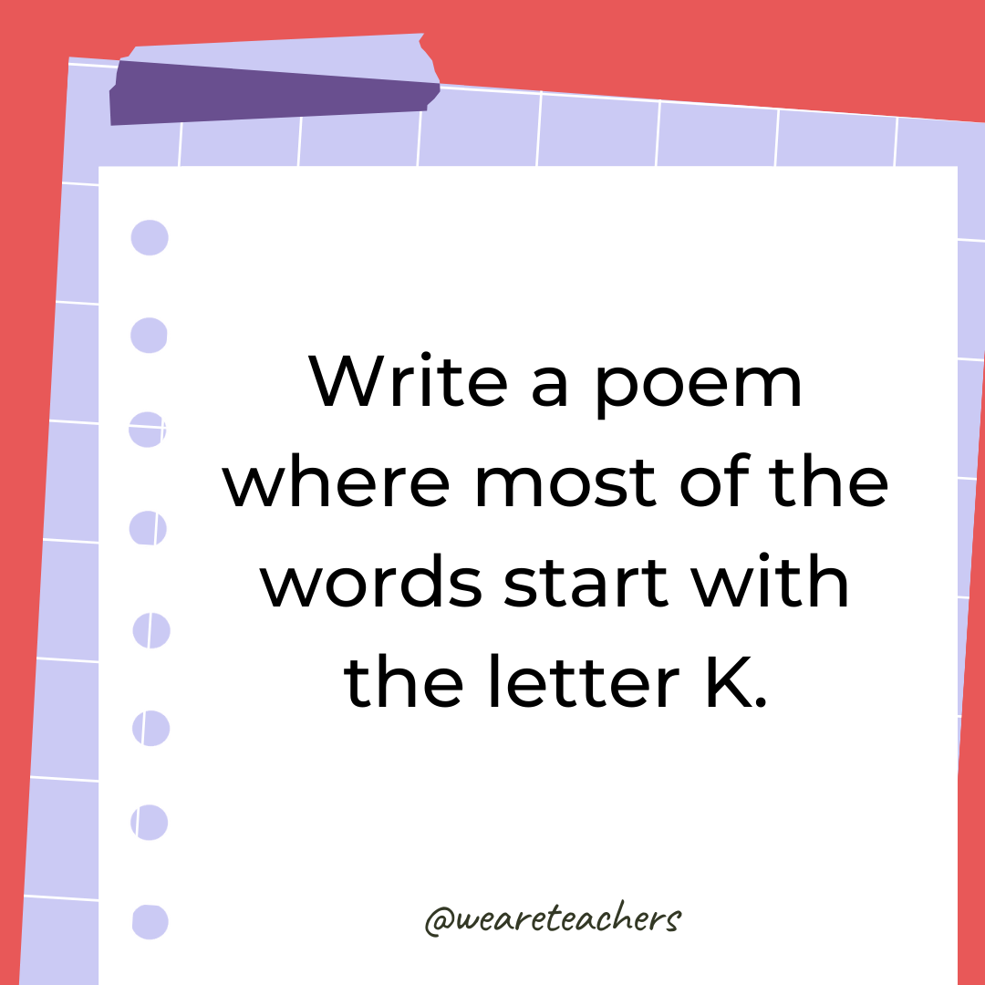 Write a poem where most of the words start with the letter K. Write a poem where most of the words start with the letter K.