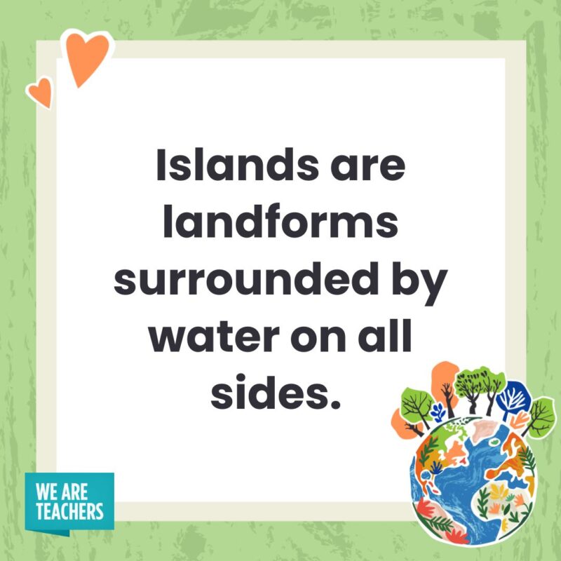 Islands are landforms surrounded by water on all sides. Islands are landforms surrounded by water on all sides. - facts about Earth