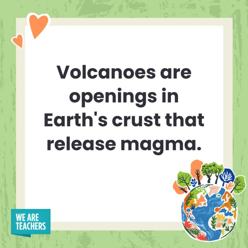 Volcanoes are openings in Earth’s crust that release magma. Volcanoes are openings in Earth's crust that release magma.