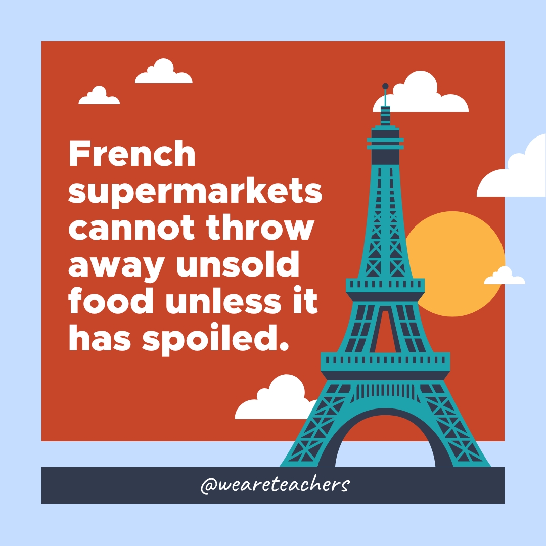 French supermarkets cannot throw away unsold food unless it has spoiled. French supermarkets cannot throw away unsold food unless it has spoiled.