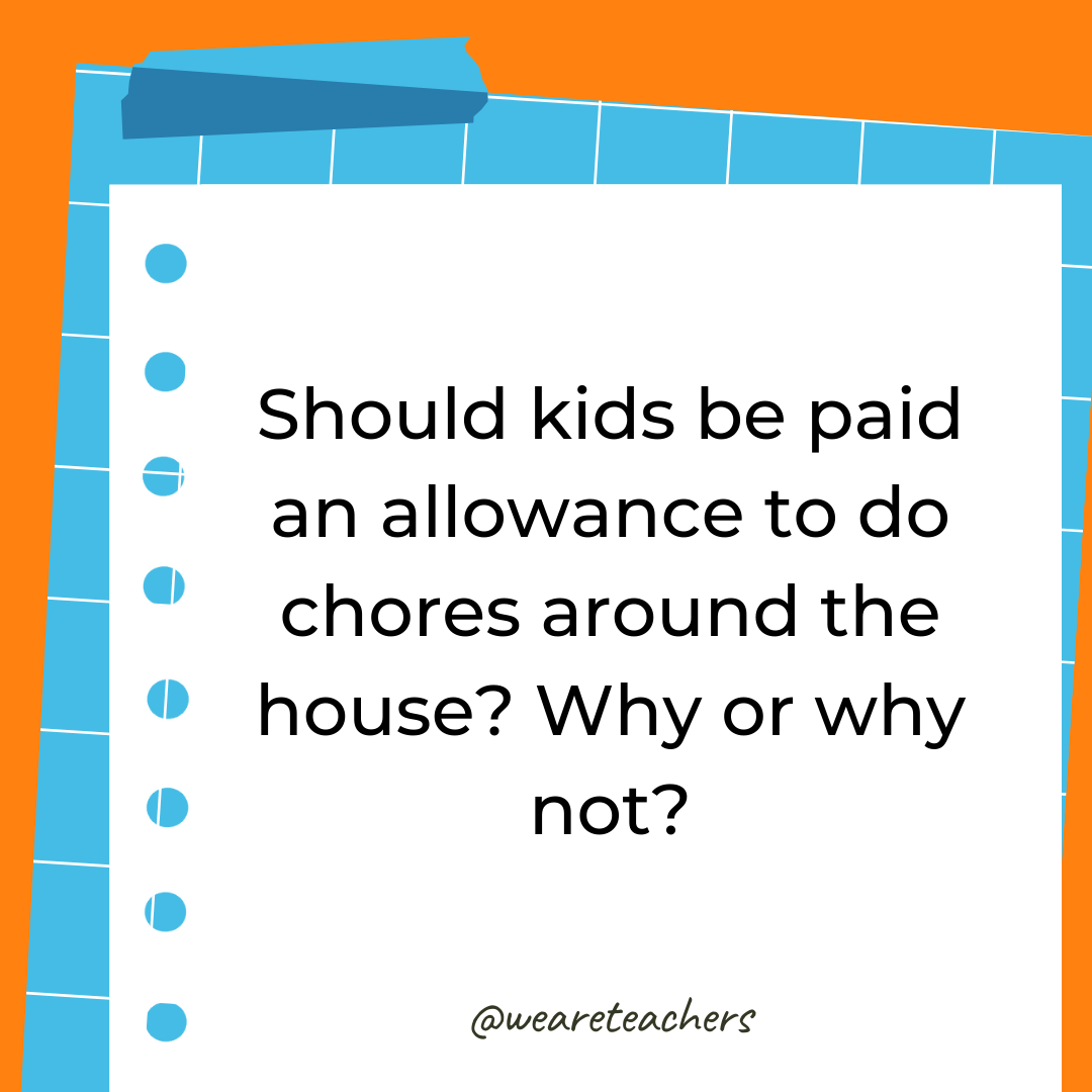 Should kids be paid an allowance to do chores around the house? Why or why not? Should kids be paid an allowance to do chores around the house? Why or why not?- 4th grade writing prompts
