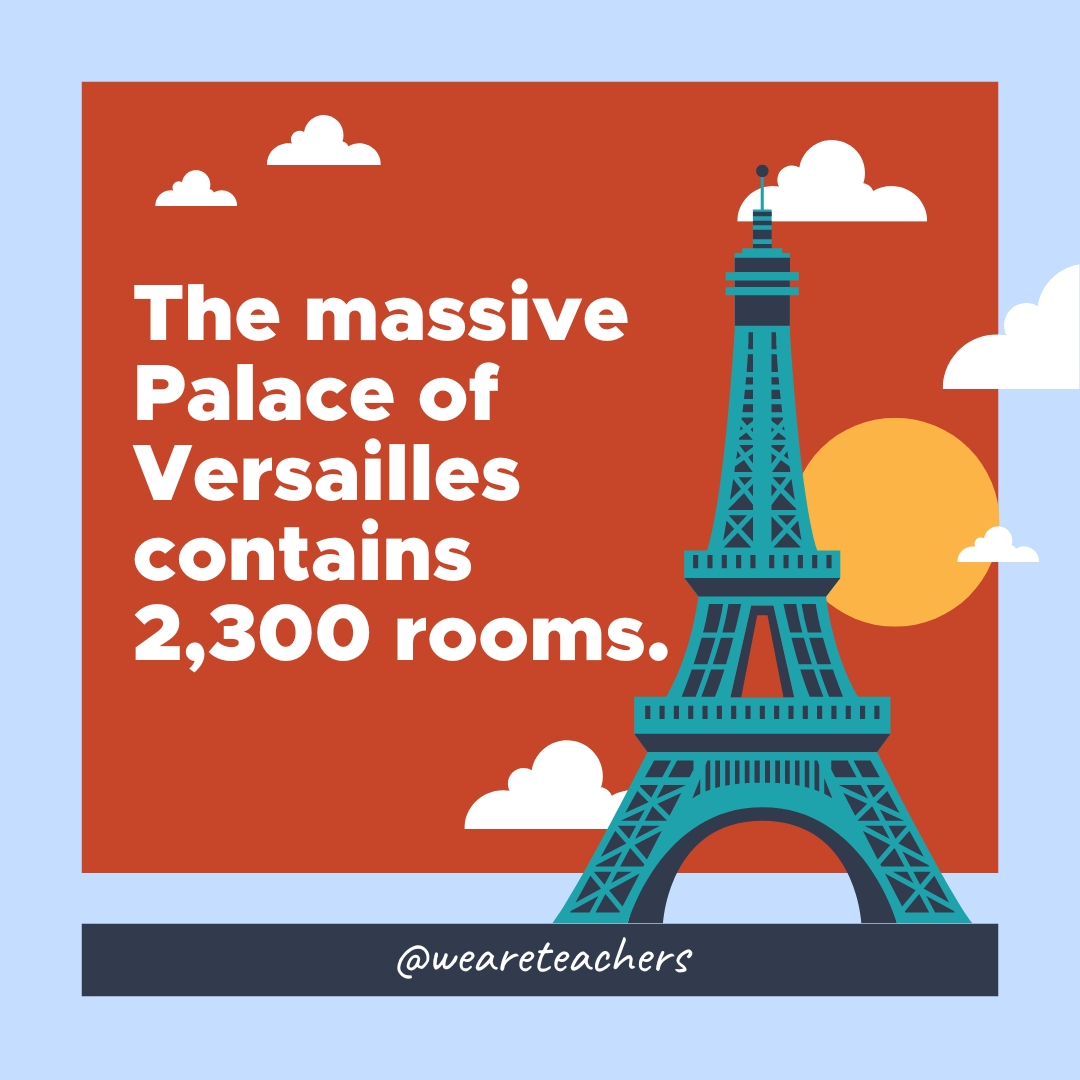 The massive Palace of Versailles contains 2,300 rooms. The massive Palace of Versailles contains 2,300 rooms. - facts about france
