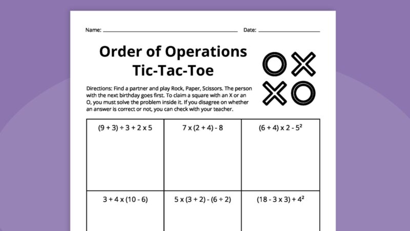 Order of Operations Tic-Tac-Toe