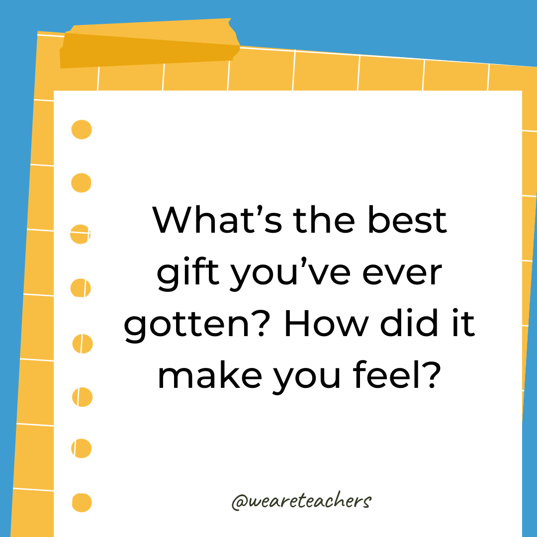 What’s the best gift you’ve ever gotten? How did it make you feel? What’s the best gift you’ve ever gotten? How did it make you feel?- 4th grade writing prompts