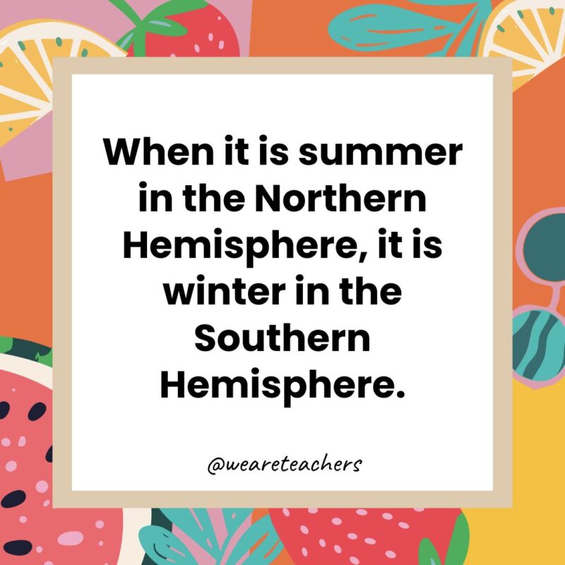 When it is summer in the Northern Hemisphere, it is winter in the Southern Hemisphere. When it is summer in the Northern Hemisphere, it is winter in the Southern Hemisphere.