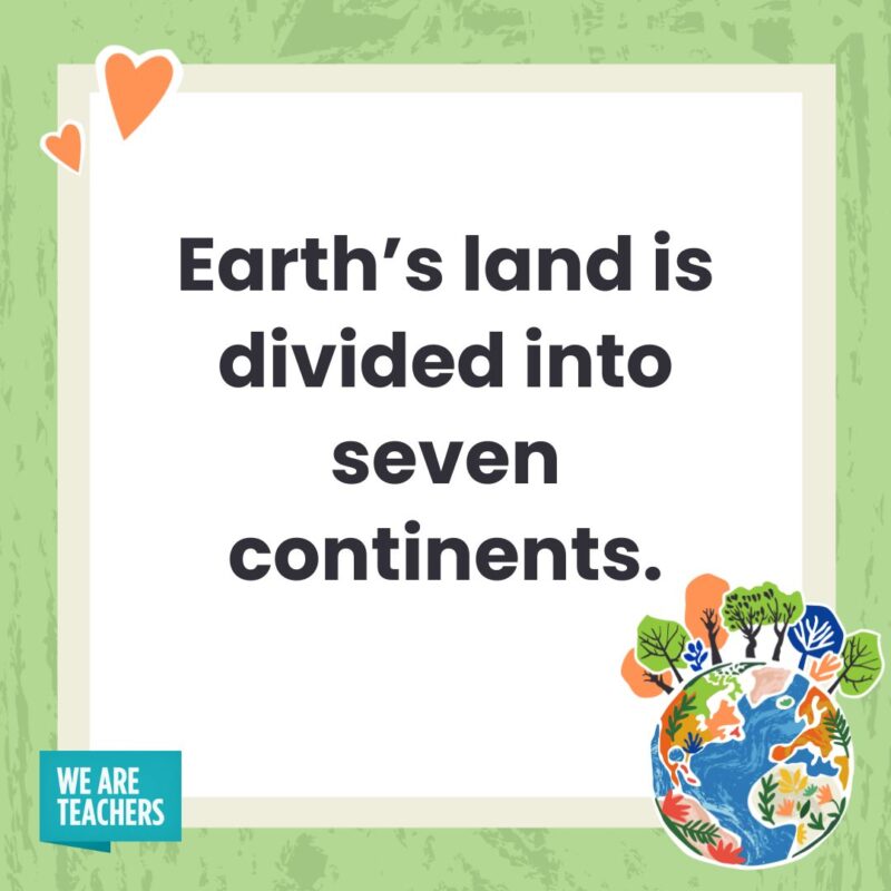 Earth’s land is divided into seven continents. Earth’s land is divided into seven continents.