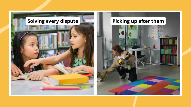 Paired photos of classroom tasks a teacher is no longer doing