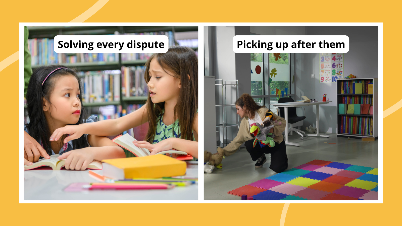Paired photos of classroom tasks a teacher is no longer doing