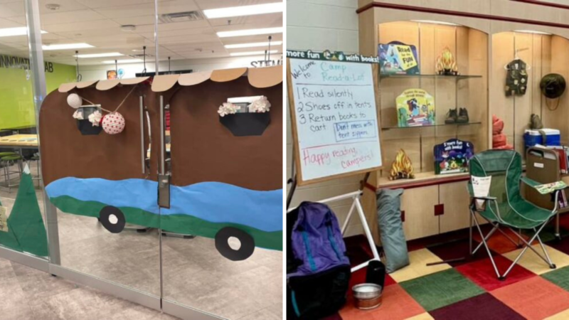 Classroom theme featuring camping décor.