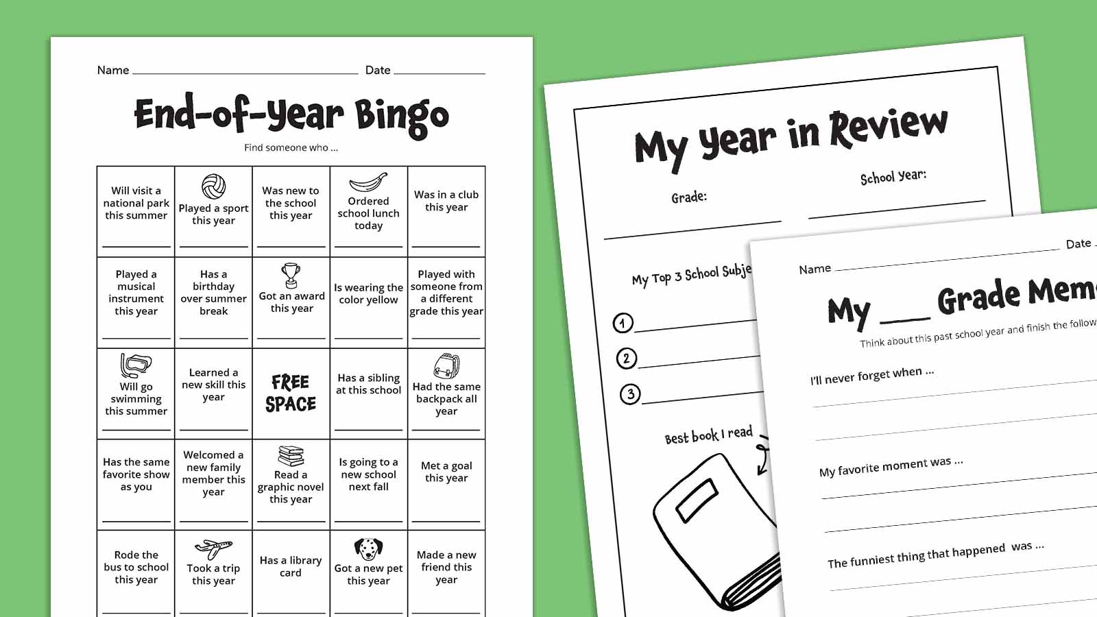 End of Year Bundle Image 1 Flat lays of Last Day of School bundle- free last day of school printables