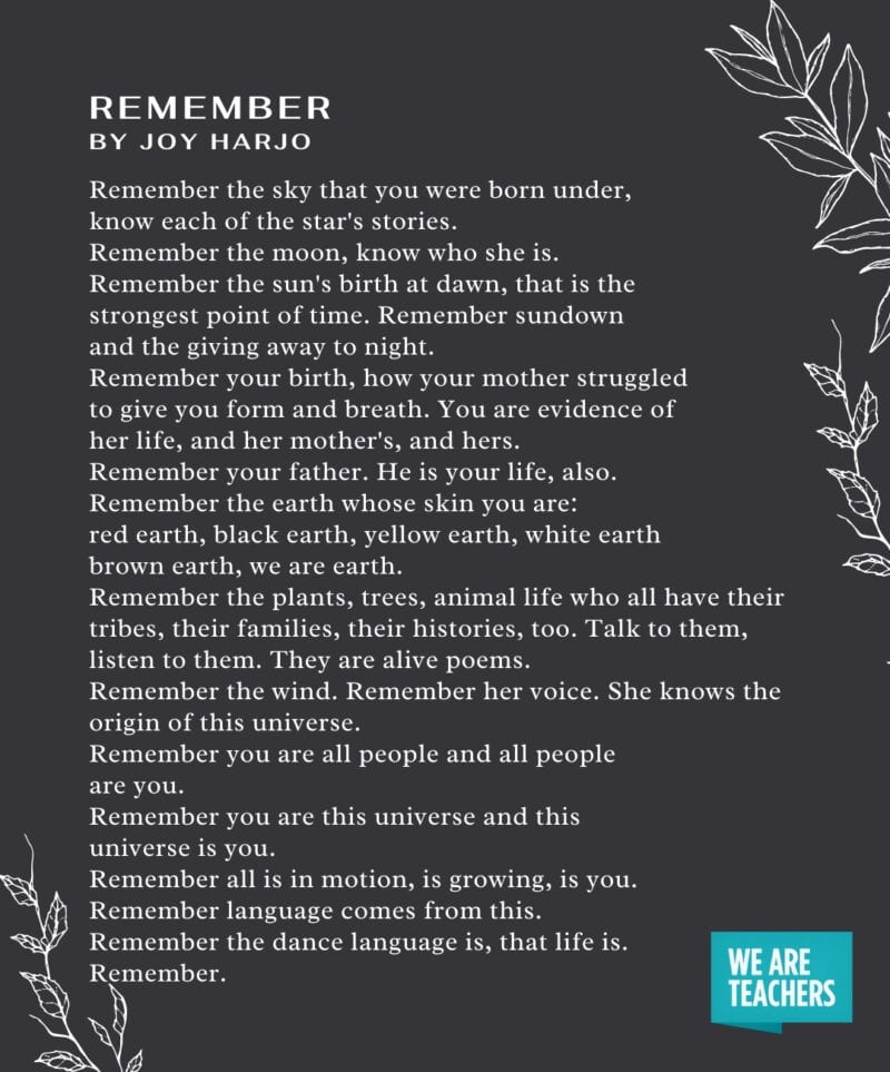 Graduation Poems – Remember Remember by Joy Harjo