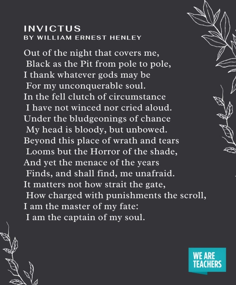 Graduation Poems – Invictus Invictus by William Ernest Henley