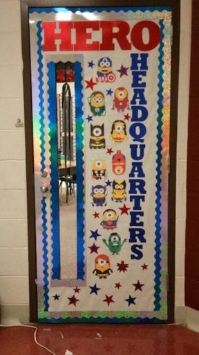 Door with words Hero headquarters