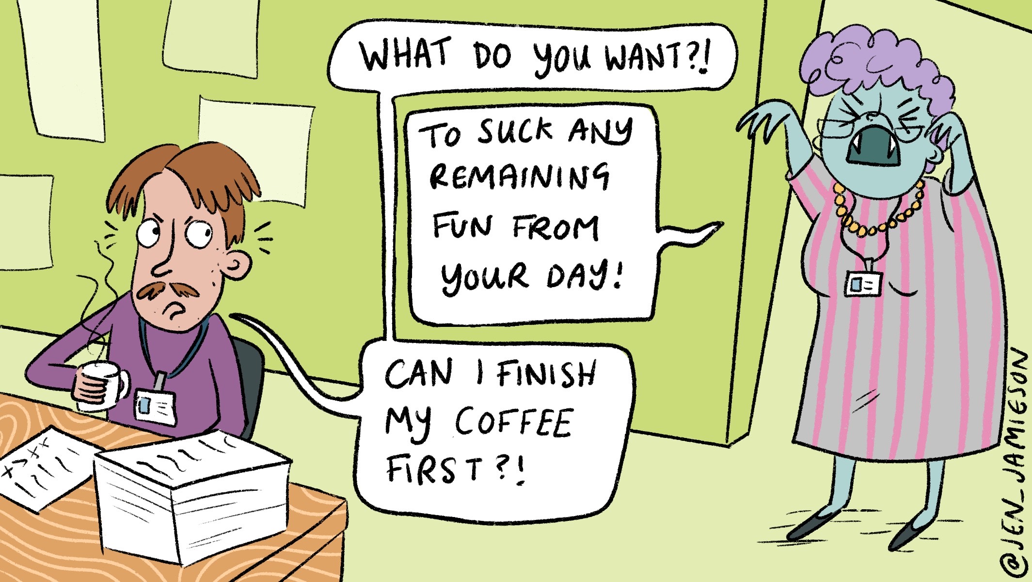 Illustration of teacher dealing with negative coworker