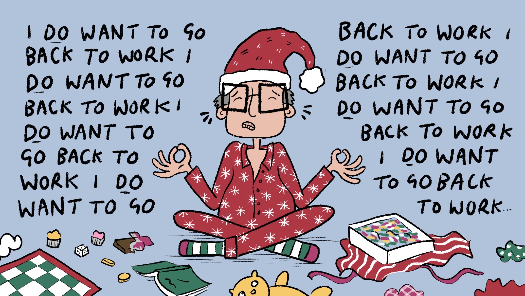 Illustration of teacher trying to find the motivation to go back to school