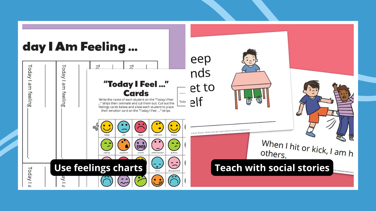 Feelings chart and social stories for social emotional learning activities