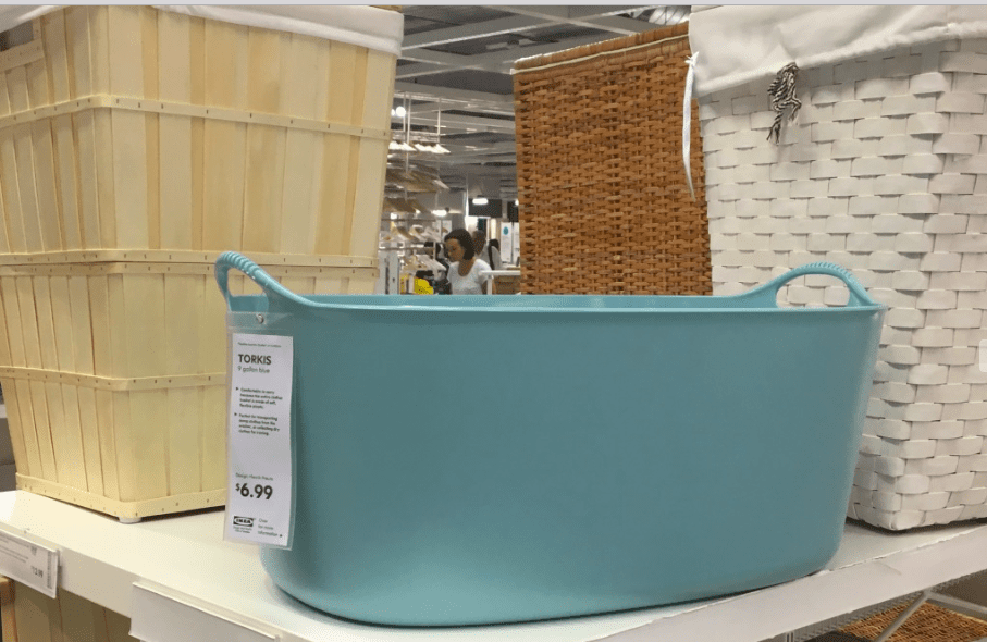 IKEA for the classroom A blue rubber basket is shown.
