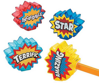 Pencil sharpeners decorated as comic bubbles