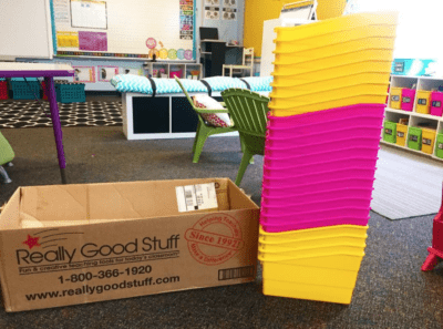 Teacher: "My library has grown so much I had to get new book bins!"
