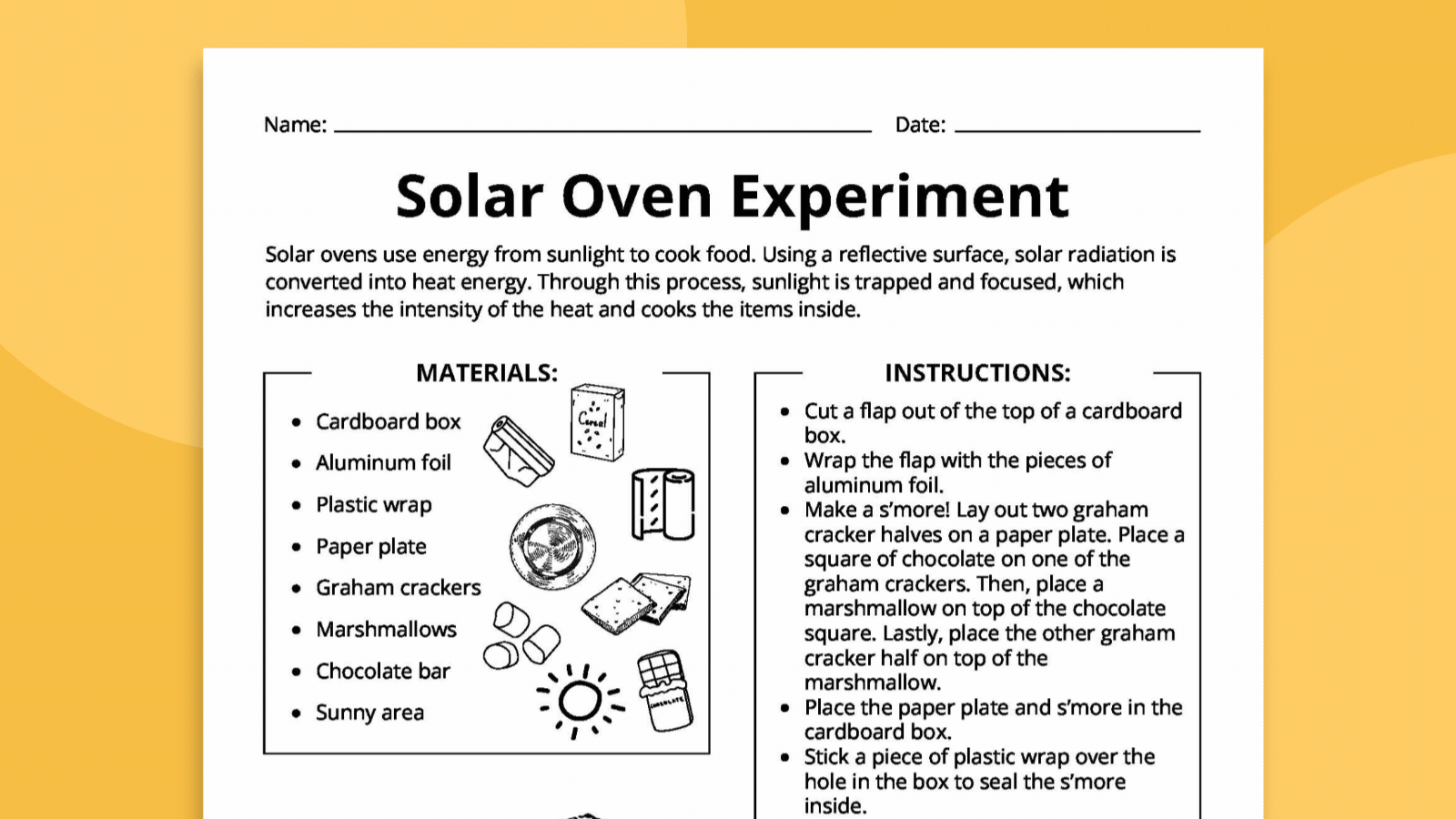 Solar Oven Experiment Solar Oven Experiment recording sheet