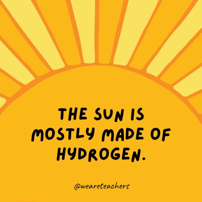 The sun is mostly made of hydrogen. Facts about the sun: The sun is mostly made of hydrogen.