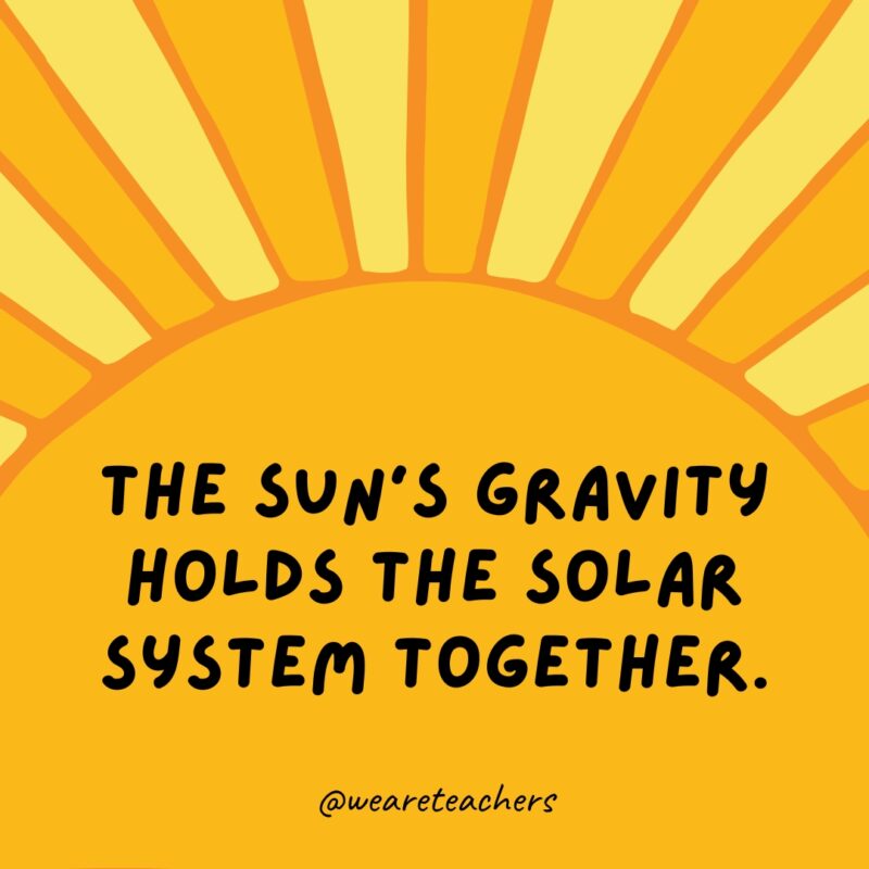The sun’s gravity holds the solar system together. Facts about the sun: The sun's gravity holds the solar system together.