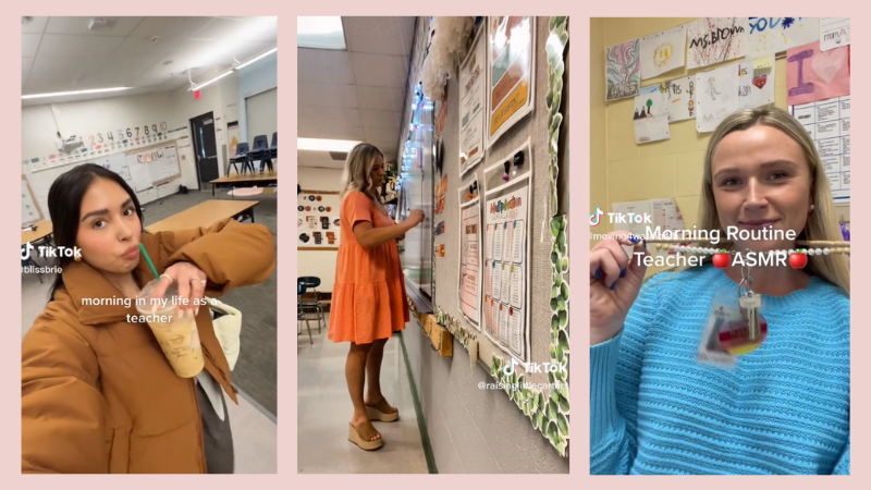 Screenshots of three female teachers from soothing teacher TikToks.