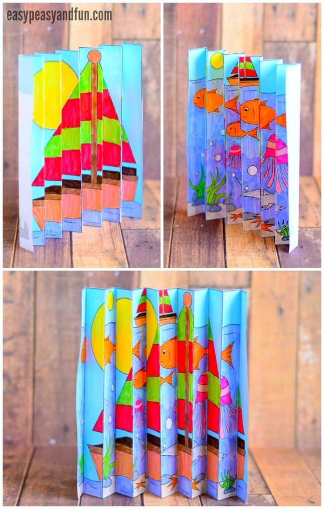 agamograph Colorful pictures are painted on papers folded into an accordion shape
