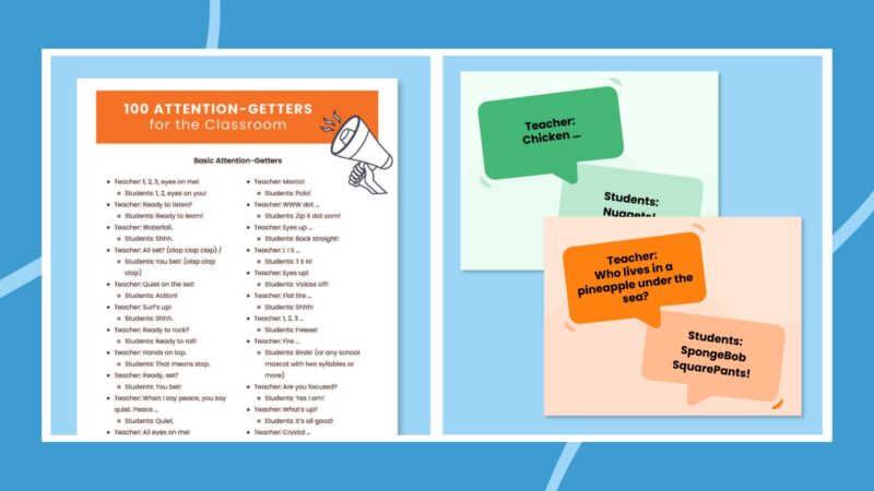 Attention Getters Posters and List Printable list and posters featuring classroom attention getters.