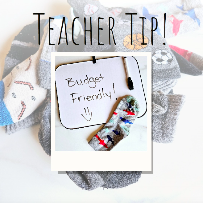 baby sock eraser tip A teacher tip for using baby socks as dry erase board erasers
