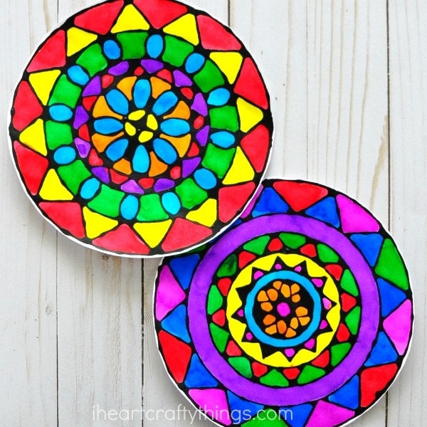 black-glue-mandala-art-project Bright colorful circular mandalas as an example of fun and easy summer crafts