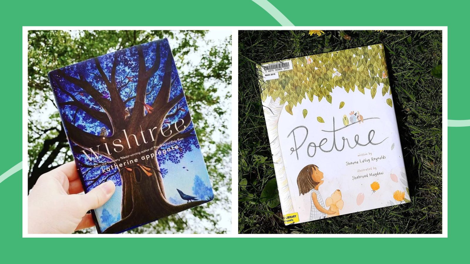 two book covers: one day this tree will fall and wangari's trees of peace