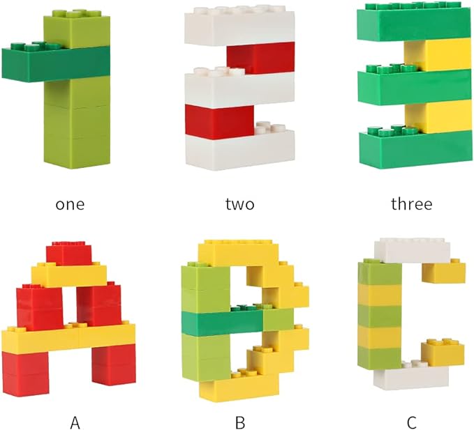 bricks lego bricks spelling out 1 2 3 A B C for a teacher hack