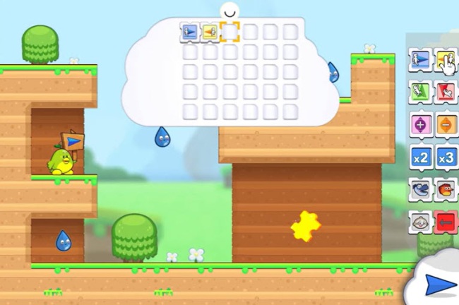 Screenshot from Cork the Volcano, an online coding game for kids