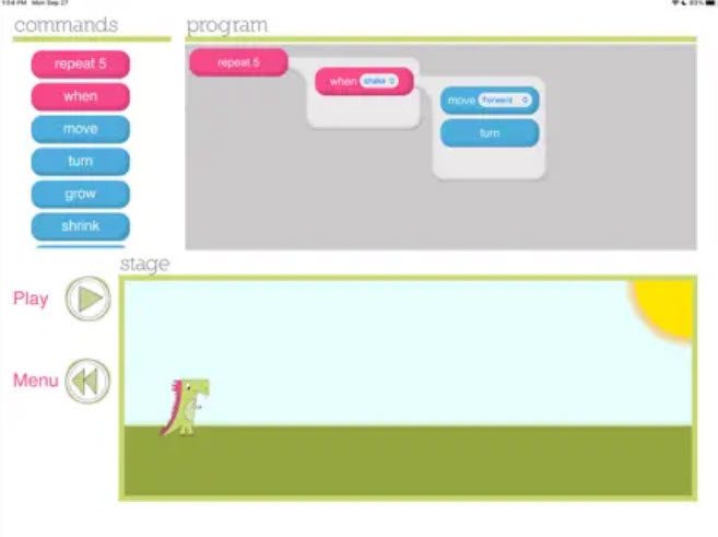 Screenshot from Daisy the Dinosaur coding game