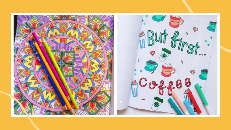 Adult Coloring Books Adult coloring book pages with colored pencils.