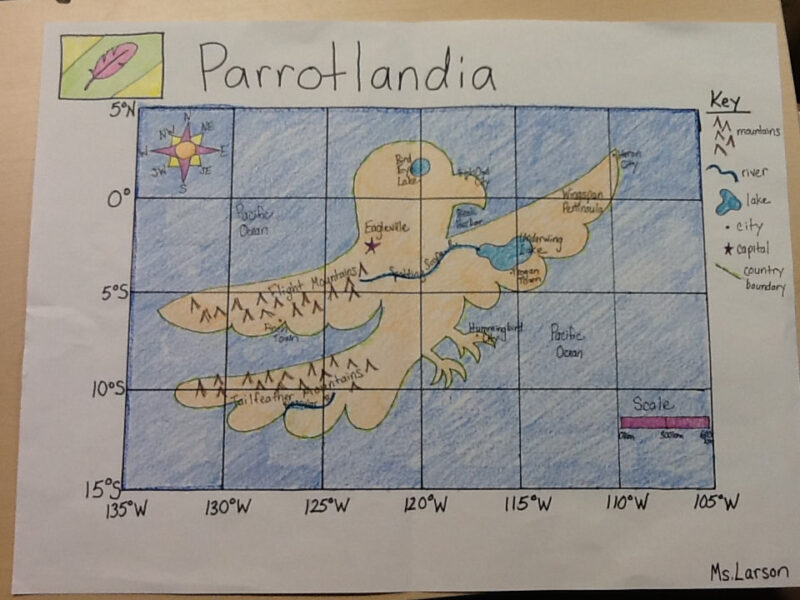 create-your-own-country student created map of their own made up country, for teaching the five themes of geography