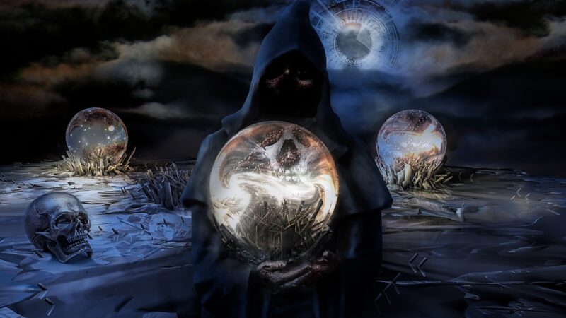 Writing Prompts: Crystal Ball A hooded figure folding out a crystal ball with a spooky image in it