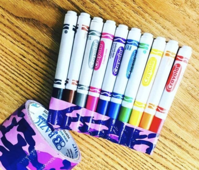 Dollar Store Hacks: Markers Crayola markers with their lids duct taped together