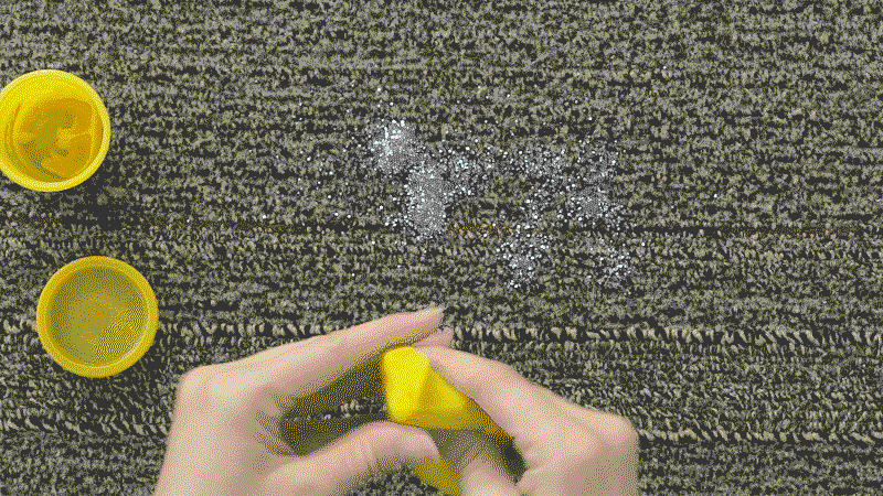 Dollar Store Hacks: Playdoh and Glitter Teacher using play-doh to remove glitter from a carpet