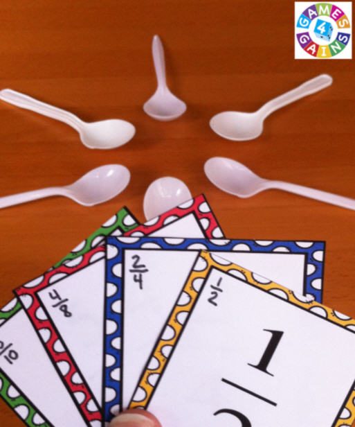 Dollar Store Hacks: Spoons Fraction cards and plastic spoons as an example of dollar store hacks for the classroom