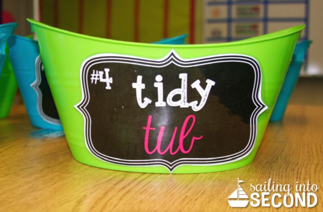 Dollar Store Hacks: Tidy Tubs Plastic bin labeled Tidy Tub #4