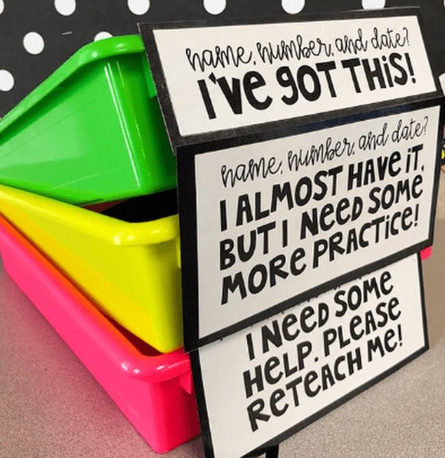 Dollar Store Hacks: Turn In Bins Colorful paper bins labeled for turning in homework papers