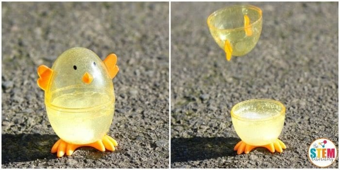 easter-egg-rockets Yellow plastic egg that looks like a chicken, turned into a toy rocket using Alka-Seltzer tablets