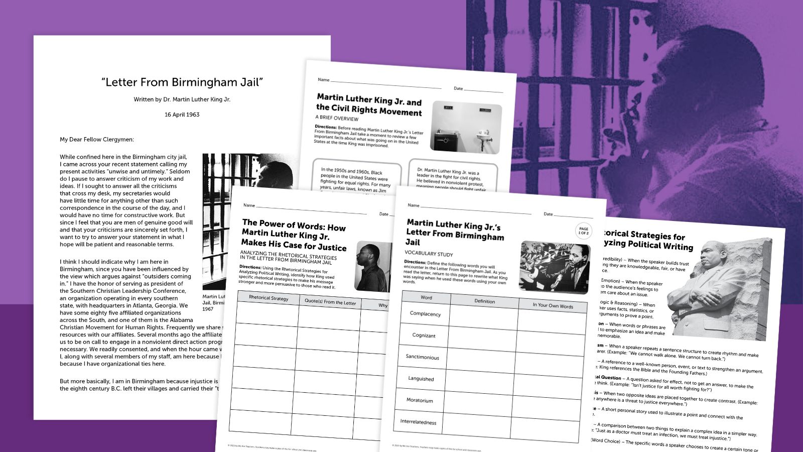 Images from the "Letter from Birmingham Jail" worksheet bundle