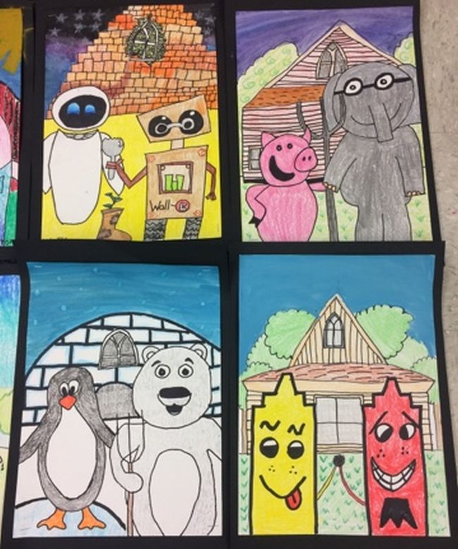 Fifth Grade Art American Gothic Parodies Collage of drawings parodying the painting American Gothic (Fifth Grade Art)