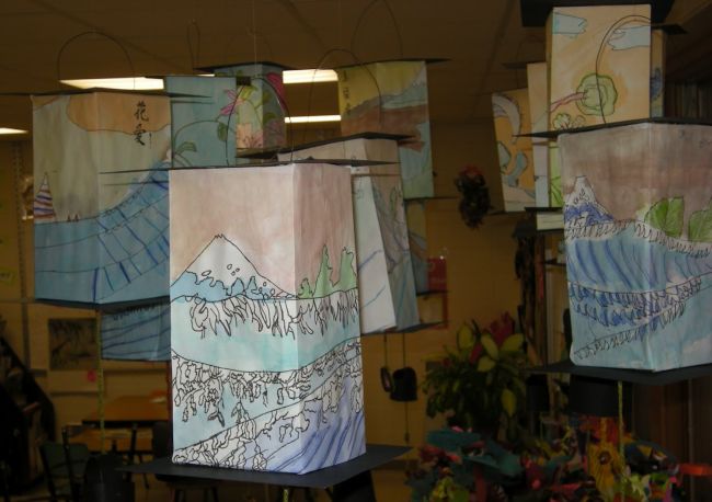 Fifth Grade Art Asian Paper Lanterns Rectangular paper lanterns illustrated with Japanese-style art
