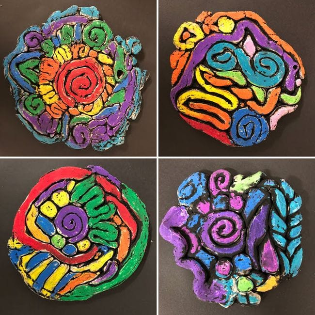 Fifth Grade Art Clay Coil Design Clay art pieces sculpted from coils in bright colors (Fifth Grade Art)